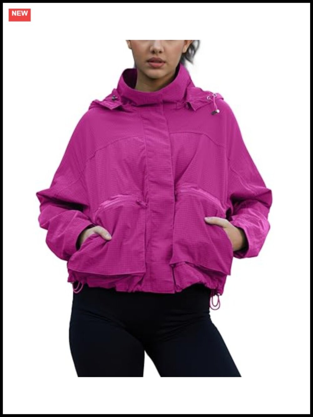 Women's Waterproof Plaid Rain Jacket Lightweight Windbreaker with Removable Hood